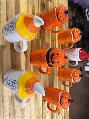 Rae Dunn Orange and Yellow Halloween Mugs
